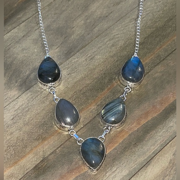 Firey Labradorite Manifesting, Healing Gemstone Boho Teardrop Necklace - Picture 4 of 9